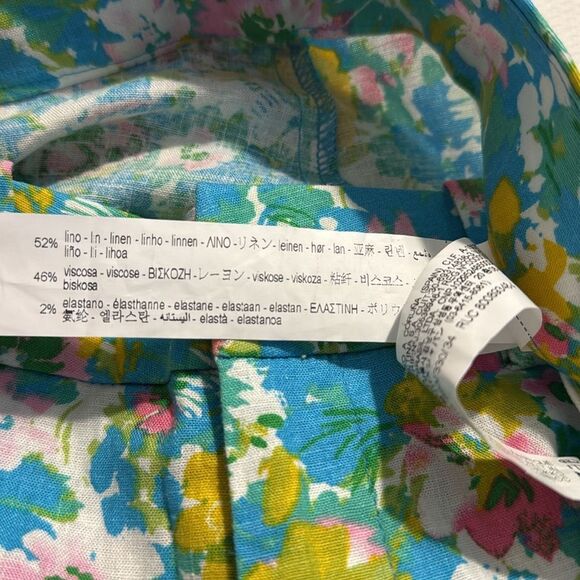 Zara Colorful Floral Retro Inspired Linen Blend High Rise Cropped Ankle Pants - Picture 16 of 16